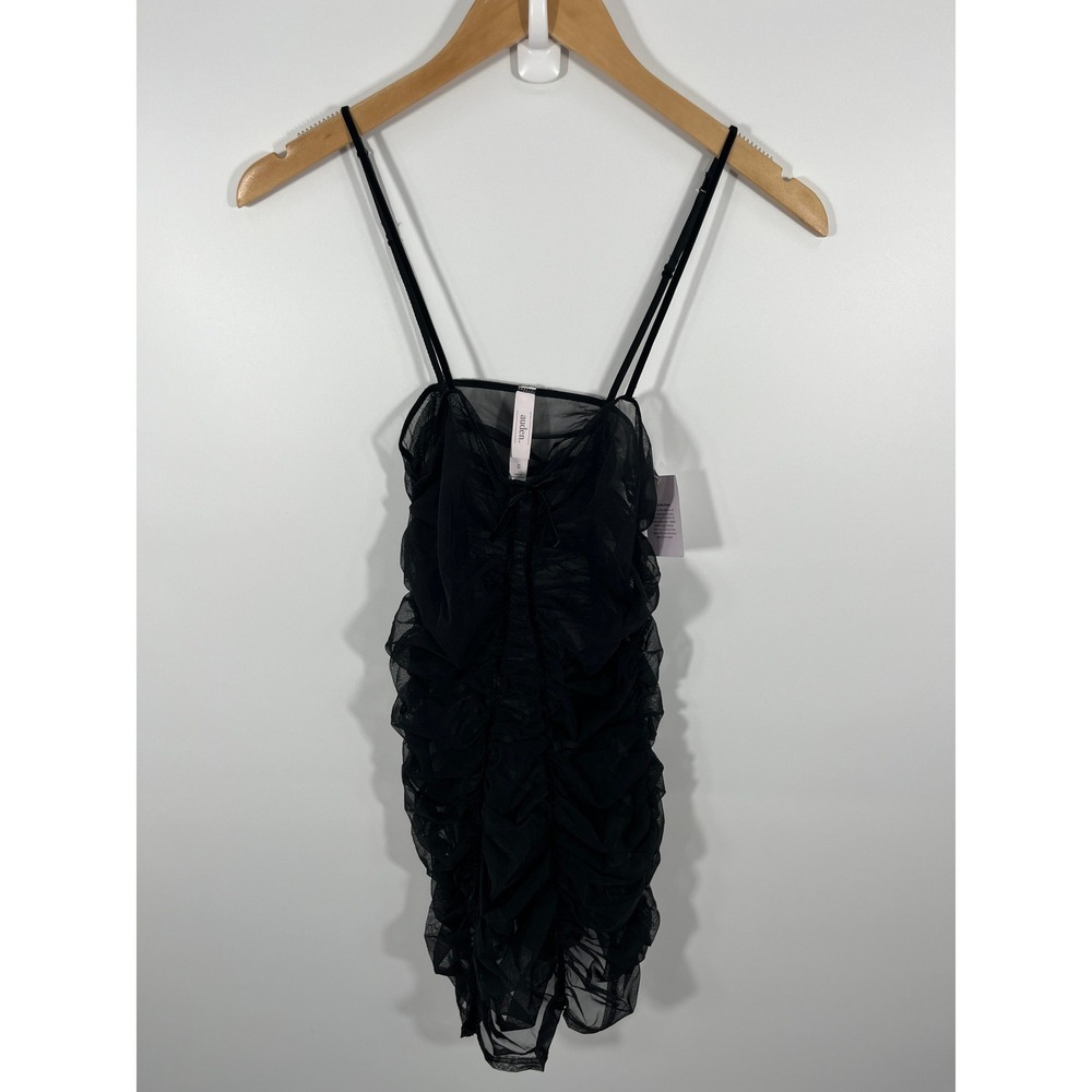 Auden Coquette Dark Fairy Womens Mini Dress XS Black Mesh Sheer Ruched Goth Vamp